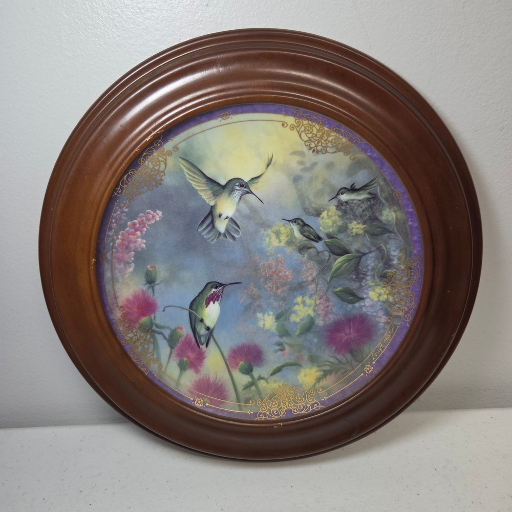 Bradford Exchange Rare Perfection Hummingbird Plate Larry K Martin Wood Frame